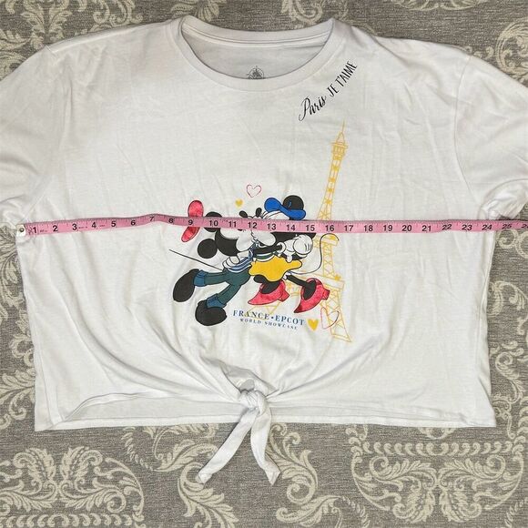 Disney Mickey & Minnie Paris Je T'aime Women's Crop Top 2XL White - Picture 2 of 7